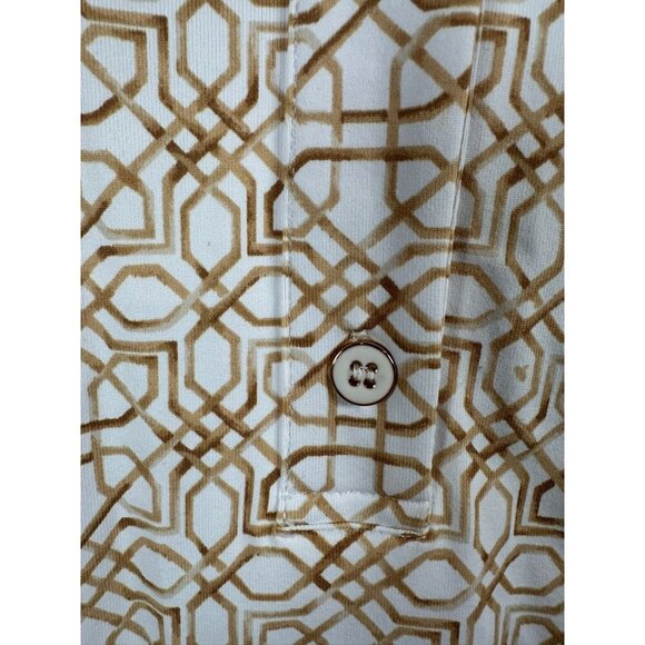 J. McLaughlin Gilchrist Belted Shirt Dress Size M Tan White Geometric Catalina - Picture 2 of 9